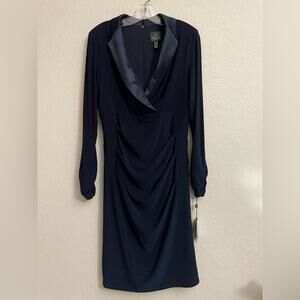 Adrianna Papell Jersey Tuxedo Dress in Midnight - Women’s Size 12